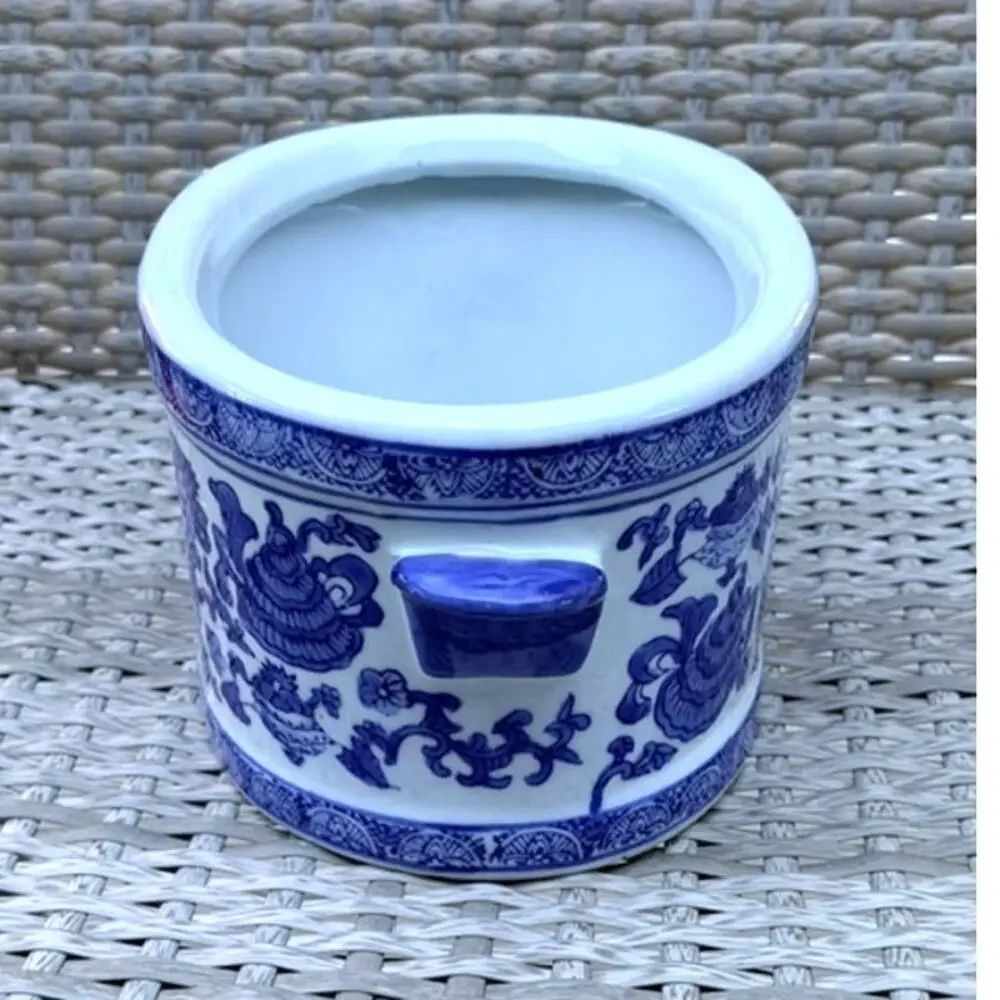 Blue & White Porcelain Chinoiserie Oval Cachepot Planter